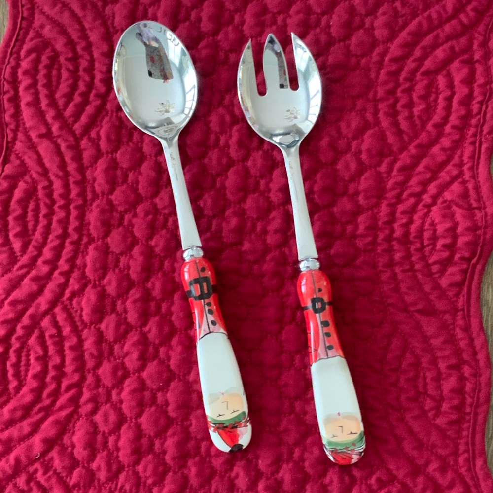 2 Vietri  Old St Nick Ceramic Handle Serving Pieces. New